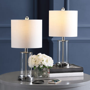 Abner 21" Glass Modern Contemporary USB Charging LED Table Lamp - JONATHAN Y
